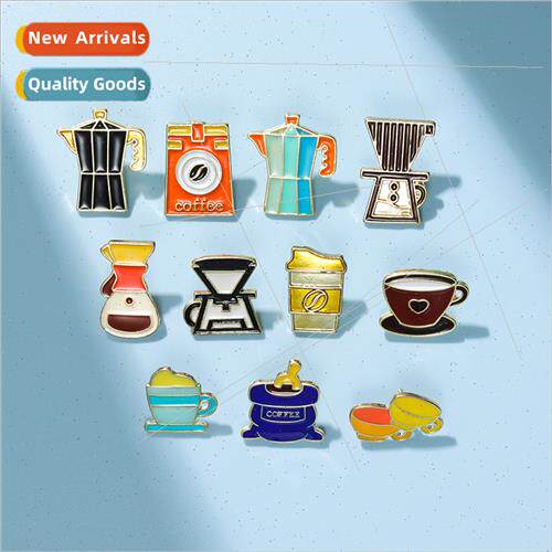 Creative retro coffee cup shape metal baking paint badge tri