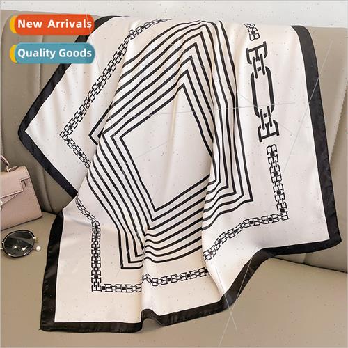 Korean  minimalist fashion striped small square scarf women