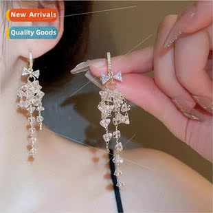 earrings 2023 new Crystal fashion bow wave tassel