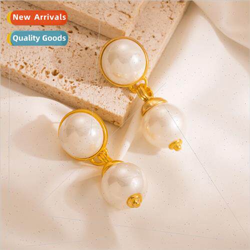 New silver needle pearl round earrings female French retro h
