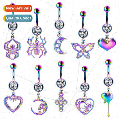 Europe Jet Colorful Belly Button Ring Spider Cross Gradient