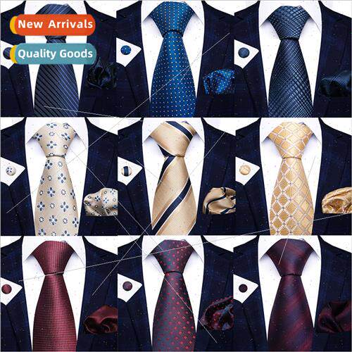 new Men Business Black  Box Striped  Tie Pocket Scarf Neckti