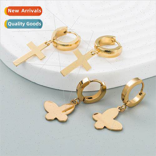Korea fashion simple cross-shaped butterfly tanium steel ear