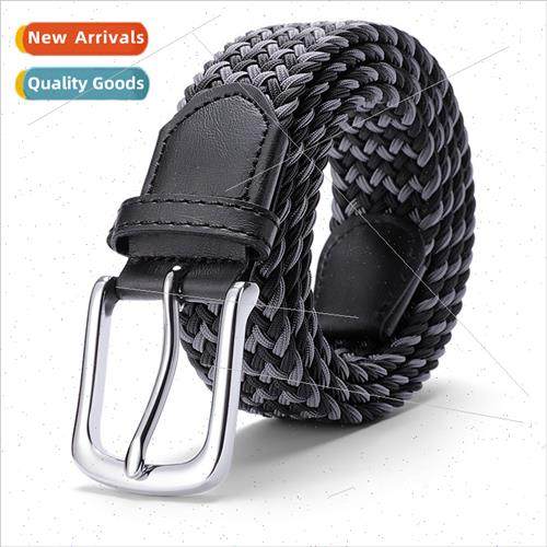 Korean woven belt casual men belt pin buckle elastic canvas