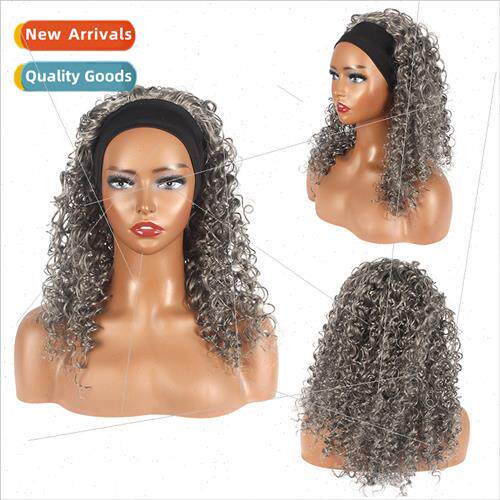 new Hairband Wigs Fashion Cocoa Fluffy Gray Long Curly Hair