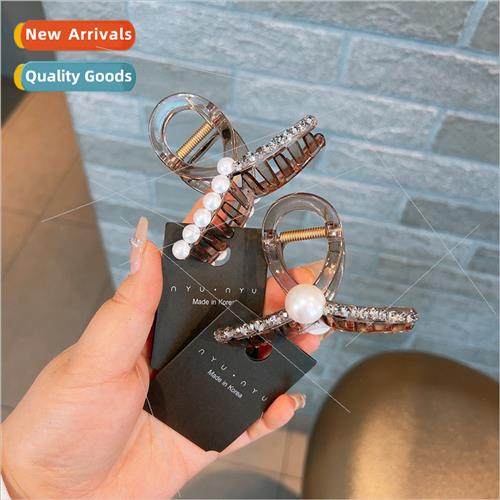 High- ins retro tea gray full diamonds pearl cross large hai