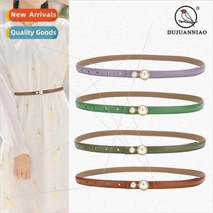 waist thin leather head Korea buckle decorative dress pearl