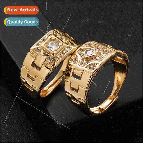 Europe copper gold-plated micro-set zirconia men wide ring n