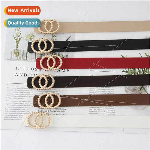 Double circle pearl press buckle belt simple fashion jeans t