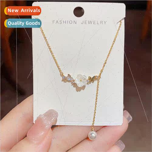 Camellia Pearl Tassel Necklace che Sweet Delicate Necklace C