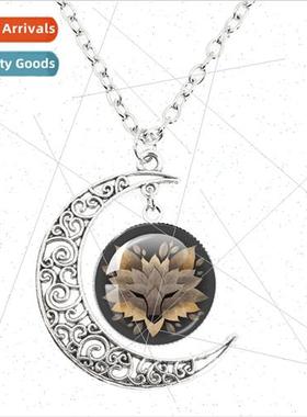 New Creative Painting Animal Leaf Moon Necklace Round Glass
