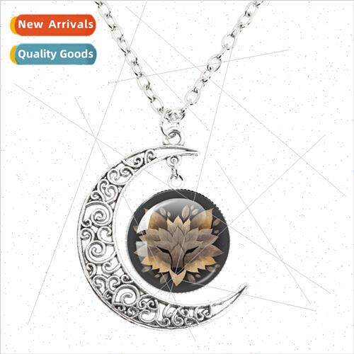 New Creative Painting Animal Leaf Moon Necklace Round Glass