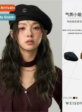 Korean Hundred Japanese autumn winter black beret Merad colo