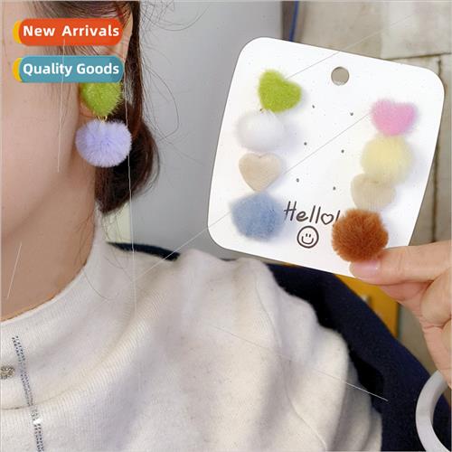 Furry color clashing earrings female 2023 fall winter earrin