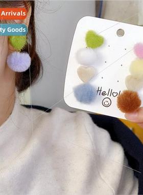 Furry color clashing earrings female 2023 fall winter earrin