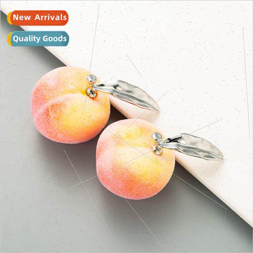 Korean earrings simulation fru large peach earrings leaf acc