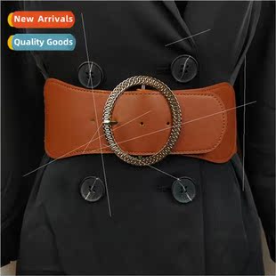Elasticated Stch Wide Fashion Commuter Buckle Belt Dec Round