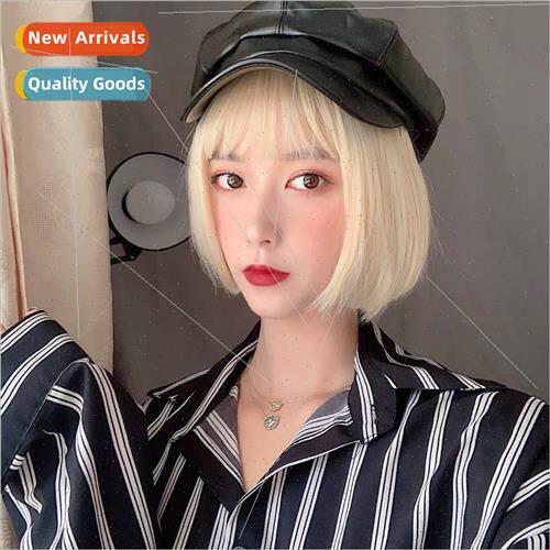 Wig female short o head Qi bangs student short hair beige co