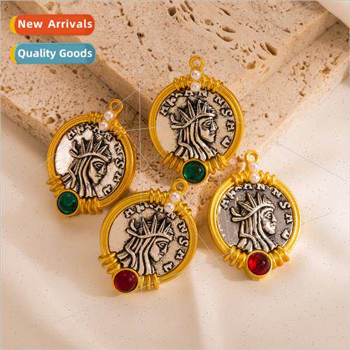 Europe retro ins earrings simple retro Greek coin earrings p