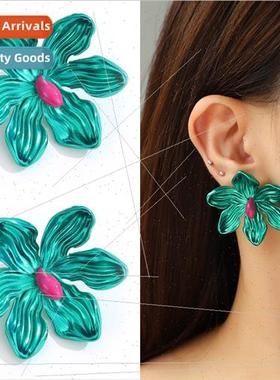Counting Color Metal Flower Bow Barbie Pink Stud Earrings适
