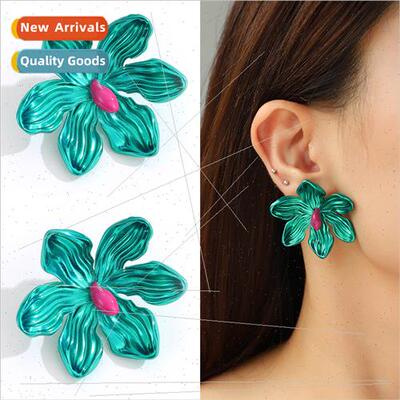 Counting Color Metal Flower Bow Barbie Pink Stud Earrings适