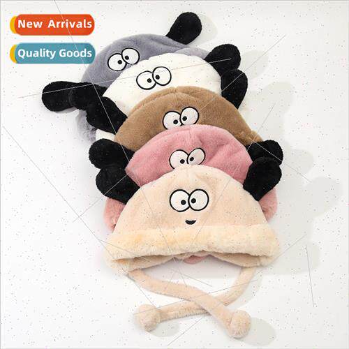 Cartoon puppy hat female autumn winter plush hat big head ci