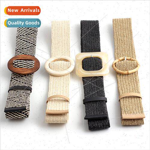 Summer beach PP grass weaving fashion versatile belt Korean