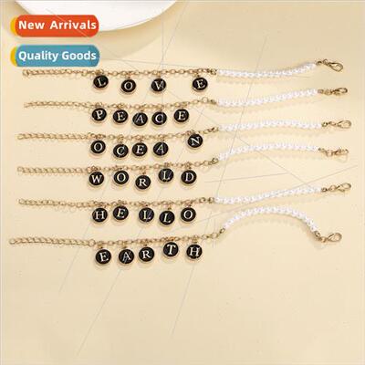letters pearl braceletpeace friendshiplove couple small gift