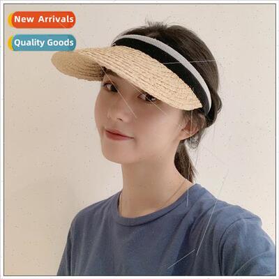 Raffia grass hollow cap topless hat beach vacation sun scree