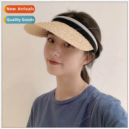 Raffia grass hollow cap topless hat beach vacation sun scree