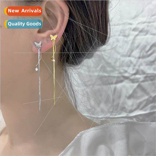 Tassel butterfly earrings long wave earrings round face thin
