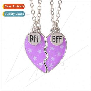 heart neckl BFF patchwork two love peach drop oil new Europe