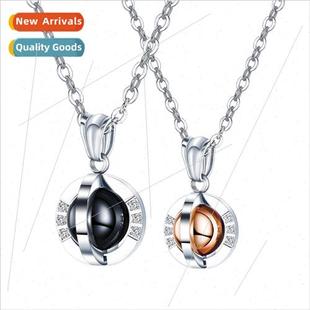 Turnable Diamonds Orb Pendant Couple Stainless Tanium Steel