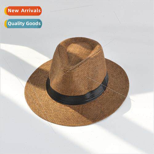 Summer new flat-brimmed paper woven hat men women straw hat