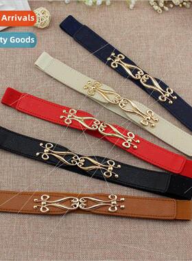 Spring Summer women fine dress pair buckle elastic waist sea