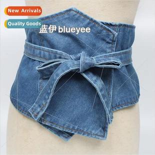 washed double tie versatile waist skinny denim knot sided