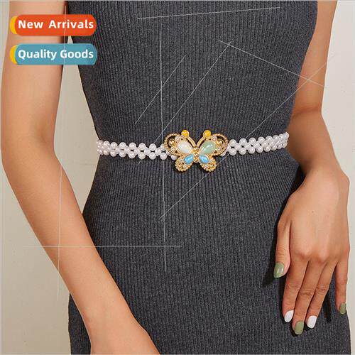 New stch waist chain female pearl beaded belt butterfly buck