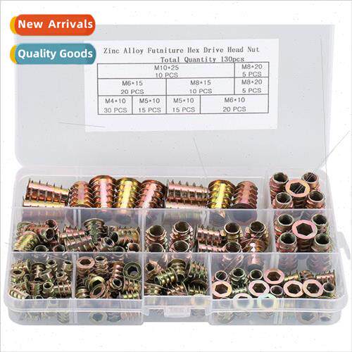 130Pcs Iron Galvanized Insert Wood Nut Hex Drive Head Furnur