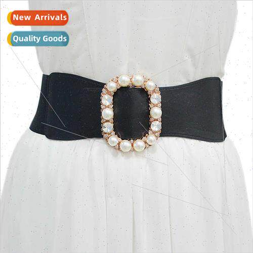 Women new belt decorated pearl rhinestone inlaid buckle imat