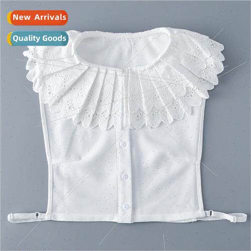 Two layers handmade cotton crochet pleated doll collar fashi