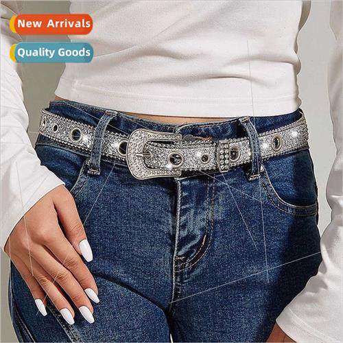 Rhinestone belt female ins wide belt y2k fashion sequins Eur