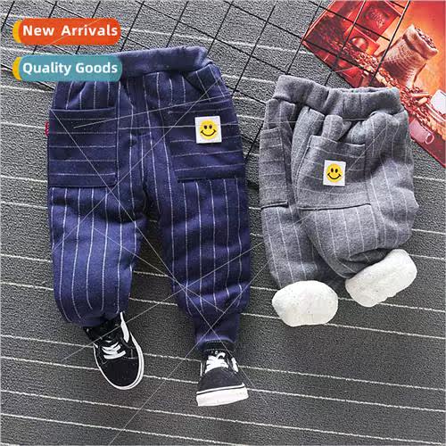 Winter new childrens padded striped pants boys and girls win