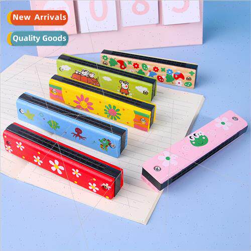 Wooden cartoon 16 holes double row large harmonica childrens