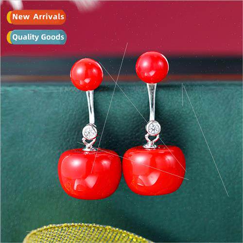 2024 new Christmas fall winter red适用Apple s925 silver earr