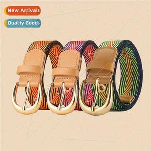 belt Europe men canvas women buckle braided pin New stripes