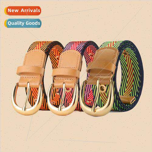 New canvas braided belt Europe stripes pin buckle men women