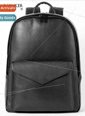 Korea leather shoulder bag men  solid color business shoulde