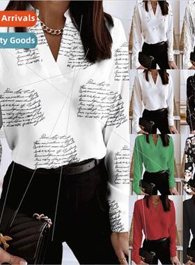 2023 Spring Long Sleeve V-Neck Loose Printed Blouse Shirt To