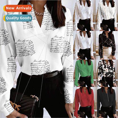 2023 Spring Long Sleeve V-Neck Loose Printed Blouse Shirt To