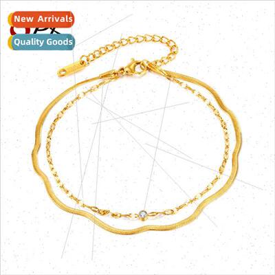 Europe Summer Double Layer Snakebone Tanium Steel Anklet Wom